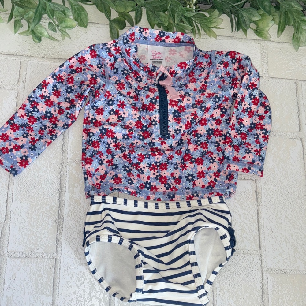 Ruffle Butts two piece swimsuit Rash Guard Set 6-12 months